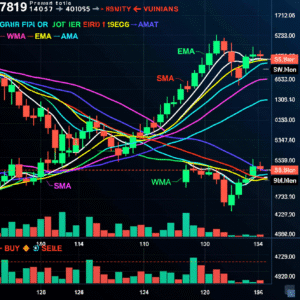 نمایش ترکیب چند اندیکاتور مووینگ اوریج روی نمودار قیمت